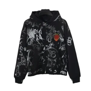 Black zipper graffiti hoodie jacket b 5320 Black zipper graffiti hoodie jacket b 5320